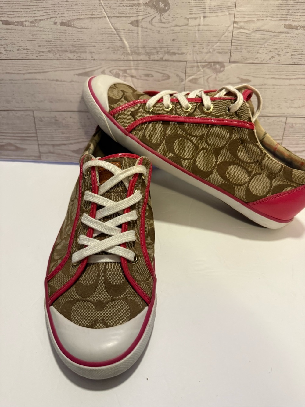 Coach Sneakers Barrett Pink Trim Canvas Women Size 11 Y2K Jacquard Signature C